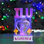 ILU LOVE Crystal Showpiece with LED Lights, Valentines Gift Romantic Couple Statue Showpiece with Crystal Figurine, Gift for Girlfriend, Boyfriend, Husband, Home Décor,