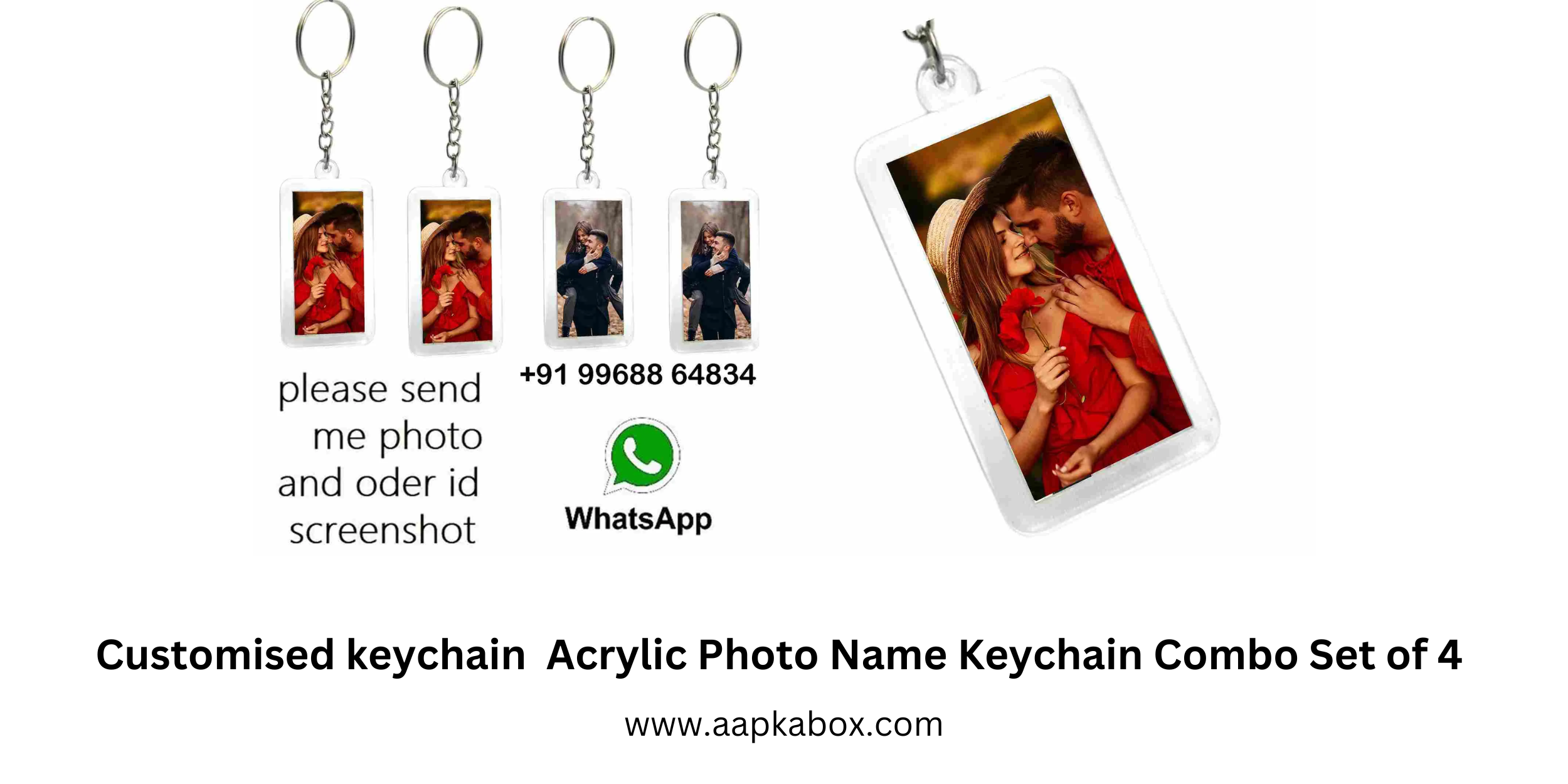 Customised keychain Acrylic Photo Name Keychain Combo Set of 4