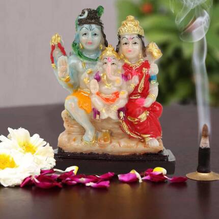 Handcrafted Shiva Parvati Ganesh Idol Shiv Parivar Murti Statue Sculpture Hindu Showpiece Figurine for Home Office Temple Mandir Decoration (Multicolour, Standard)