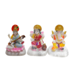 Marble Finish Laxmi Ganesha Saraswati Idol Maa Devi Lakshmi Ganesh Statue for Home Office Decor Puja Gifts (12 x 8 cm) -Set of 3