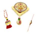 Rakhi for Brother Bhabhi Kids|Bhaiya/Bhai Bhabhi Rakhi Combo|Designer Lumba Rakhi|Set of 1 Rakhi with Roli Chawal and Plate