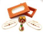 Rakhi for Brother Set of 2 Rakhi om And Shiv ji with Roli Chawal and Plate