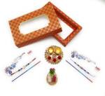 Rakhi for Brother Bhabhi Kids | Evil Eye rakhi for bhaiya and bhabhi | Designer Lumba Rakhi | Set of 2 Rakhi with Roli Chawal and Plate