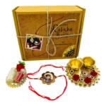 Customized Round Rakhi with Photo Gifts with Roli Chawal and Plate