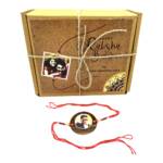 Customized Round Rakhi with Photo Gifts with Roli Chawal and Plate