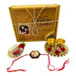 Customized Round Rakhi with Photo Gifts with Roli Chawal and Plate