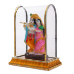 Awesome Craft Radha Krishna ji Jugal Jodi Marble murti in Glass Box Acrylic | Home Mandir Temple Showpiece Idol Statue Gifts Home Decor Temple Pooja Golden (Size: 13 cm, 9 cm, 6 cm)