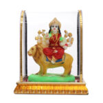 Awesome Craft Gold Plated Durga Maa Goddess Sitting on Lion Idol Sherawali Mata Devi Goddess Murti Marble Finish in Acrylic Glass Box for Home Temple Pooja Room Office Table & Gift Statue 13x11x7.5 CM