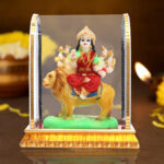 Awesome Craft Gold Plated Durga Maa Goddess Sitting on Lion Idol Sherawali Mata Devi Goddess Murti Marble Finish in Acrylic Glass Box for Home Temple Pooja Room Office Table & Gift Statue 13x11x7.5 CM