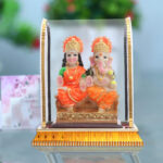 Awesome Craft Lord Ganesha & Goddess Laxmi Marble Finish Idol in Acrylic Glass Box | Lakshmi Ganesh Murti for Temple, Living Room, Diwali Gifts, Office/Home Decor | 13 x 11 x 6 cm